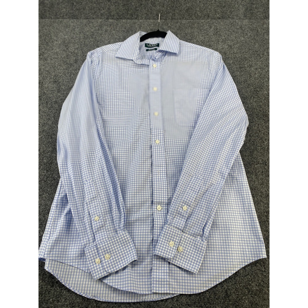 Lauren Ralph Lauren Gingham Dress Shirt Mens 15 34/35 Blue White Cotton Blend M